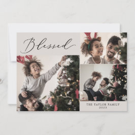 Delicate Greige Blessed 4 met kerstmis Feestdagenkaart