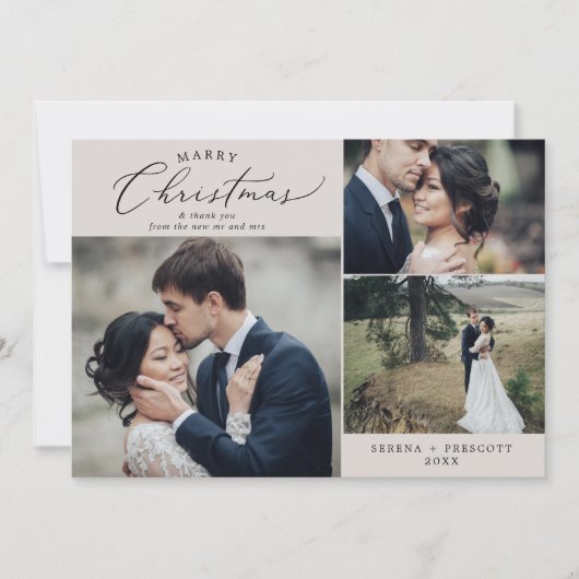 Delicate Greige Marry Kerstbruiloft Dank je Feestdagenkaart (Voorkant)