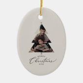 Delicate Greige Merry-kerstboomserie Foto Keramisch Ornament (Voorkant)