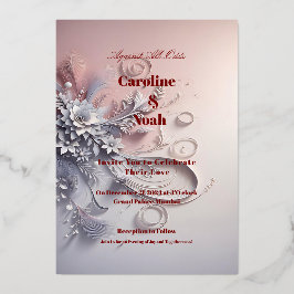 Delicate grijze bloemen op blozende wangen folie uitnodiging