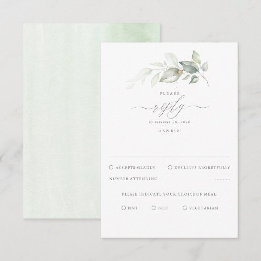 Delicate groen en gouden bruiloft RSVP Kaartje (Voorkant / Achterkant)