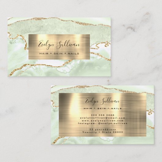 delicate groene Agaat Visitekaartje (Voorkant / Achterkant)