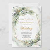 Delicate groene eucalyptus en gouden bruiloft kaart (Voorkant)