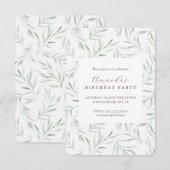 Delicate groene gebloemde verjaardagsuitnodiging kaart (Voorkant / Achterkant)