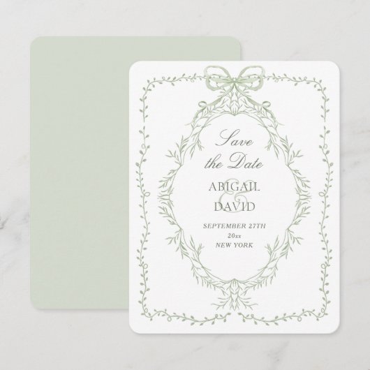 Delicate groene lijst boog save the date kaart (Voorkant / Achterkant)