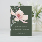 Delicate Groene Magnolia Bruiloft Save the Date Kaart (Staand voorkant)