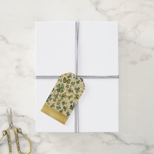 Delicate Groene Shamrocks Naadloos Cadeaulabel (Met Touw)