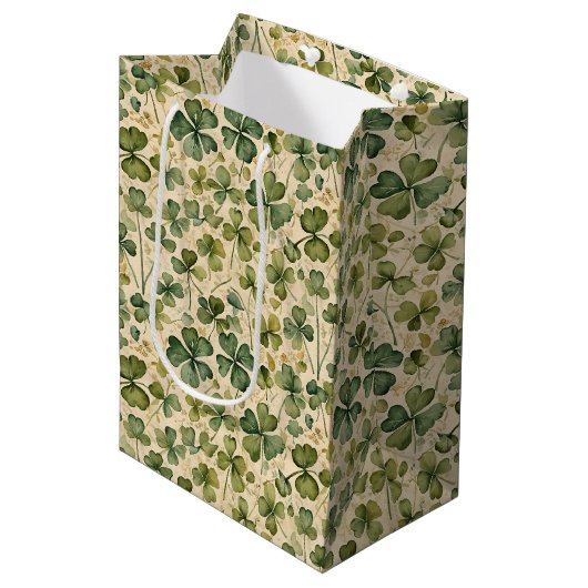 Delicate groene shamrocks naadloos medium cadeauzakje (Voorkant Gekanteld)