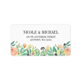 Delicate Groene Waterverf Roze pioen en bladeren Etiket