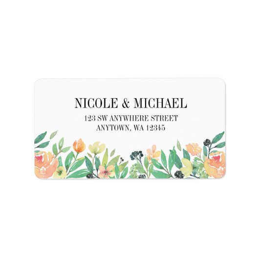 Delicate Groene Waterverf Roze pioen en bladeren Etiket (Voorkant)