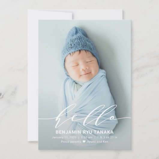 Delicate Hallo Modern Baby Aankondiging geboorte (Voorkant)