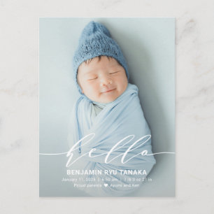 Delicate Hallo Modern Birth Announcement Briefkaar Briefkaart