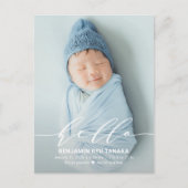 Delicate Hallo Modern Birth Announcement Briefkaar Briefkaart (Voorkant)