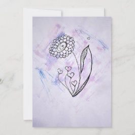 Delicate Hand-Drawn Flower with Hearts  Feestdagenkaart