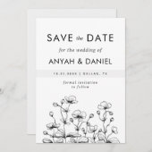 Delicate hand getekend Wilde Vloer Natuur zwart wi Save The Date (Voorkant / Achterkant)