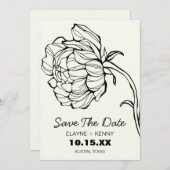 Delicate Hand getrokken pioen Save The Date (Voorkant / Achterkant)