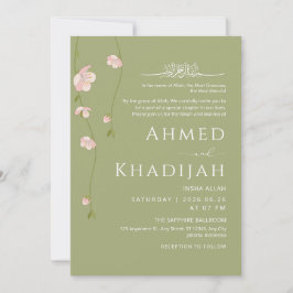 Delicate Hanging Peach Blossom Islamic Wedding Kaart