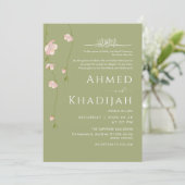 Delicate Hanging Peach Blossom Islamic Wedding Kaart (Staand voorkant)
