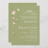 Delicate Hanging Peach Blossom Islamic Wedding Kaart (Voorkant / Achterkant)