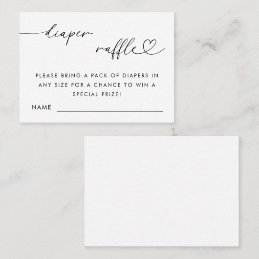 Delicate Heart Script Diaper Raffle Baby shower Informatiekaartje (Voorkant / Achterkant)