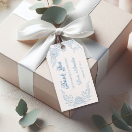 Delicate Hemelblauwe Bloemenguirlande Baby Shower Cadeaulabel