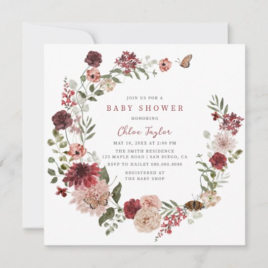 Delicate Herfst Bloemen Krans Baby shower Uitnodig Kaart (Voorkant)