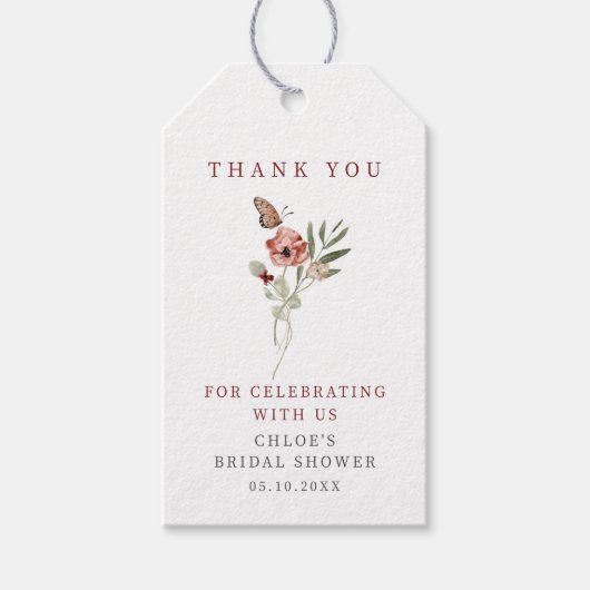 Delicate Herfst Floral Butterfly Bouquet Dank u Cadeaulabel (Voorkant)