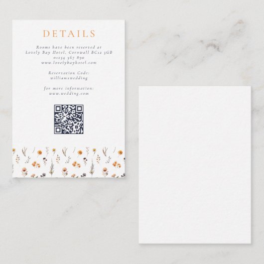 Delicate Herfst Zonnebloemen & Wildflowers Wedding Informatiekaartje (Voorkant / Achterkant)