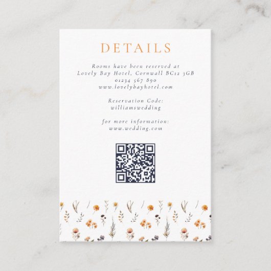 Delicate Herfst Zonnebloemen & Wildflowers Wedding Informatiekaartje (Voorkant)