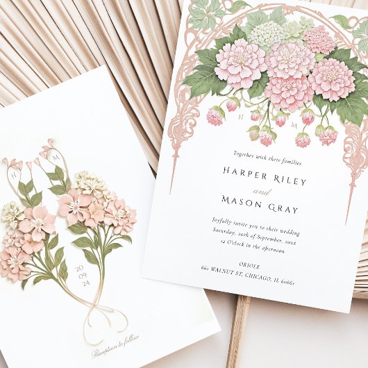 Delicate hortensia tuin bruiloft kaart