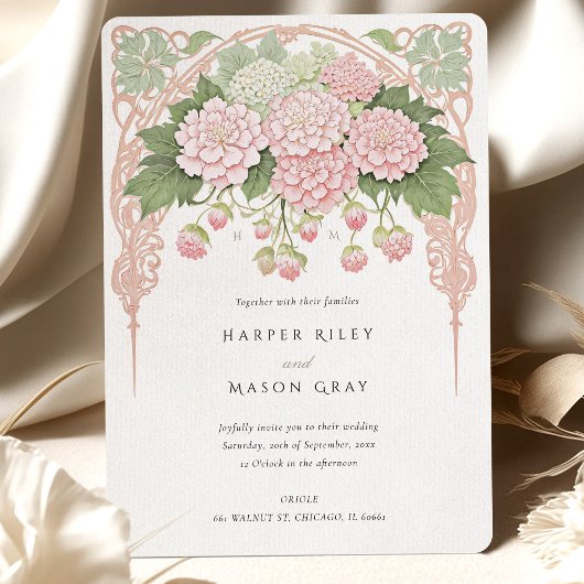 Delicate hortensia tuin bruiloft kaart