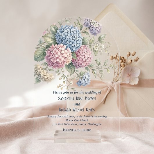 Delicate Hydrangea Bloemen Bruiloft Acryl Uitnodigingen