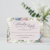 Delicate Hydrangea Bloemen Bruiloft RSVP Kaartje (Staand voorkant)
