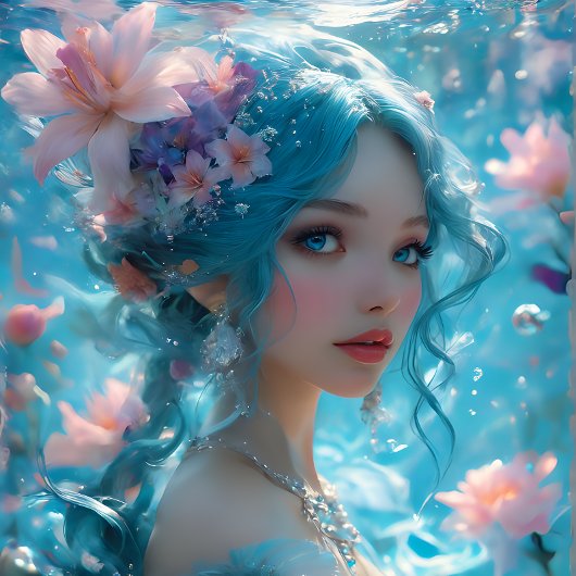 Delicate Icy Blue Mermaid Decoupage Paper v1 Tissuepapier