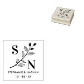 Delicate Initials Wildflowers Branches Wedding  Rubberstempel (Gestempeld)