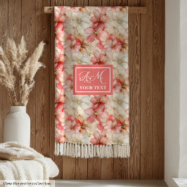 Delicate Ink Blush Pink Gold Floral Chic Monogram Fleece Deken