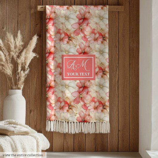 Delicate Ink Blush Pink Gold Floral Chic Monogram Fleece Deken