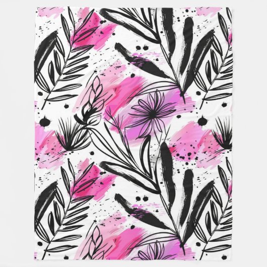 Delicate inktbloemblaadjespatroon fleece deken (Voorkant)