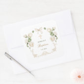 Delicate Ivoor Rozen Kader Doop Vierkante Sticker (Envelop)