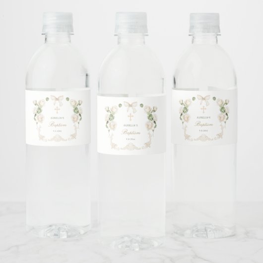 Delicate Ivoor Rozen Kader Doop Waterfles Etiket (Flessen)