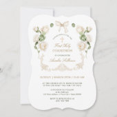 Delicate Ivory Roses Frame First Communion Kaart (Voorkant)