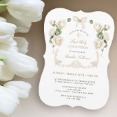 Delicate Ivory Roses Frame First Communion Kaart
