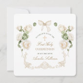 Delicate Ivory Roses Frame First Communion Small Kaart (Voorkant)