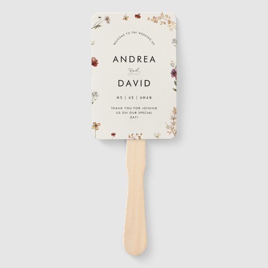 Delicate Ivory Wildflowers Script bruiloft tijdlij Handwaaier (Voorkant)
