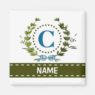 Delicate Ivy Wreath and Bow Name met Monogram C Magneet