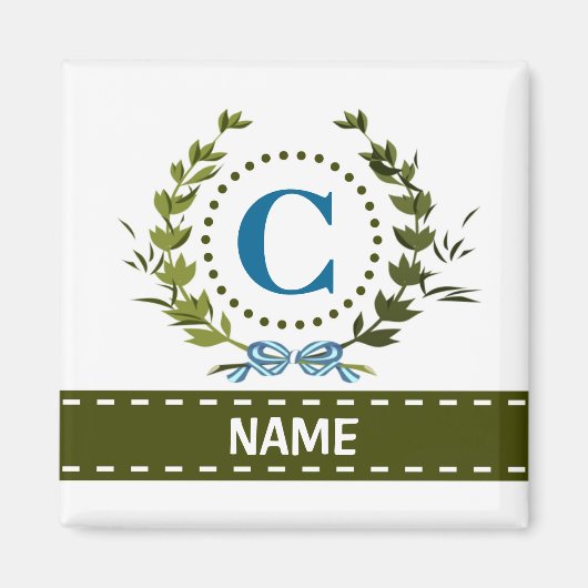 Delicate Ivy Wreath and Bow Name met Monogram C Magneet (Voorkant)