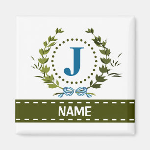 Delicate Ivy Wreath and Bow Name met Monogram J Magneet