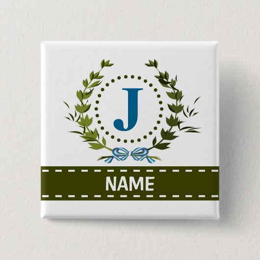 Delicate Ivy Wreath and Bow Name met Monogram J Vierkante Button 5,1 Cm (Voorkant)