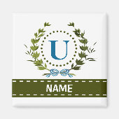 Delicate Ivy Wreath and Bow Name met Monogram U Magneet (Voorkant)