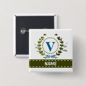 Delicate Ivy Wreath and Bow Name met Monogram V Vierkante Button 5,1 Cm (Voorkant /achterkant)